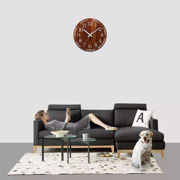 12 Inch Luminous Wall Clock Wooden Silent Non-Ticking Clock With Night Light