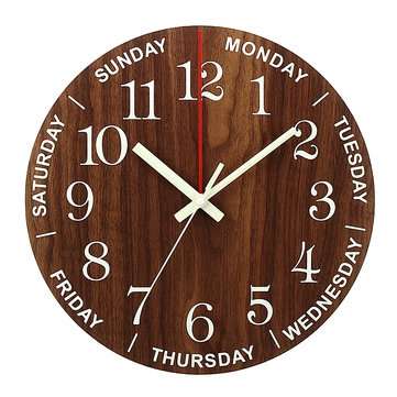 12 Inch Luminous Wall Clock Wooden Silent Non-Ticking Clock With Night Light