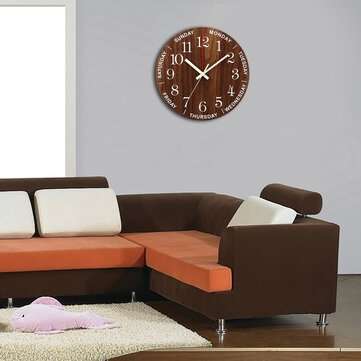 12 Inch Luminous Wall Clock Wooden Silent Non-Ticking Clock With Night Light