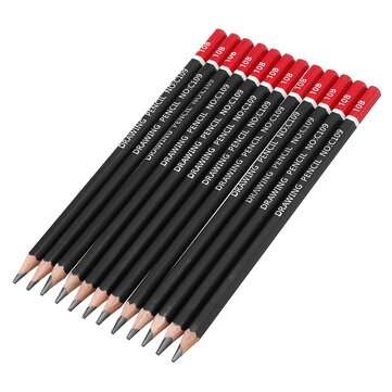 12 Pcs 6B/8B/10B Art Pencil Set Pre-sharpened Wood Soft Medium Hard Carbon Graphite P... (TYPE: 10B)