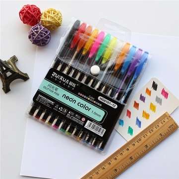 12 Pcs Color Gel Pen Set Adult Coloring Book Ink Pens Drawing Painting Craft Art for Student School