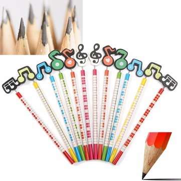 12 Pcs Wooden Pencils Musical Note Patterns Cartoon Pencils Writing Painting Stationery Gifts for Ch