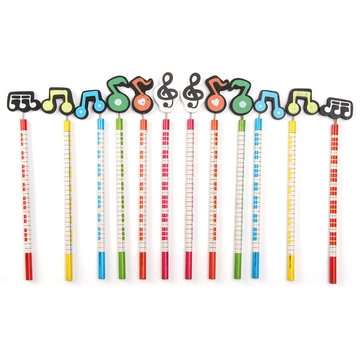 12 Pcs Wooden Pencils Musical Note Patterns Cartoon Pencils Writing Painting Stationery Gifts for Ch