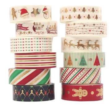 12 Rolls Paper Stickers Label Christmas Gift Decoration DIY Creative Masking Tape Christmas Gift Dec