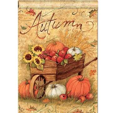 12"x18`` Autumn Pumpkin Cart Garden Flags Fall Sunflower Leaves Mini Banner Decorations