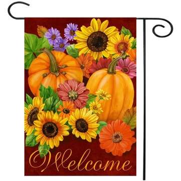 12.5`` x 18`` Pumpkin Flower Welcome Autumn Fall Garden Flag Yard Banner Decor Decorations