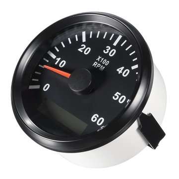 12/24V 0-6000 RPM 85mm  LCD Marine Boat Meter Tachometer Hourmeter Black