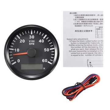 12/24V 0-6000 RPM 85mm  LCD Marine Boat Meter Tachometer Hourmeter Black