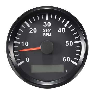 12/24V 0-6000 RPM 85mm  LCD Marine Boat Meter Tachometer Hourmeter Black