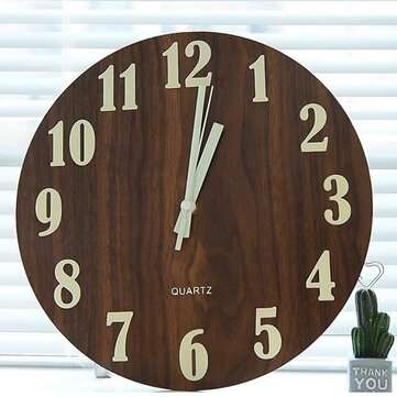 12`` Glow In The Dark Mute Wood Wall Clock For Home Living Room Outdoor Gifts (TYPE5: A)