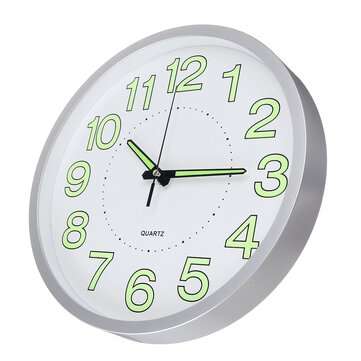 12`` Luminous Wall Clock Glow In The Dark Silent Quartz Indoor Outdoor Home (COLOR.: SILVER)