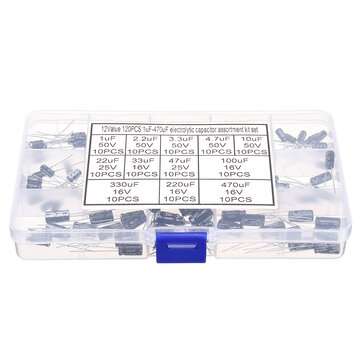 120pcs 12values 1uF-470uF Aluminum Electrolytic Capacitor Assortment Kit 16V-50V Electrolytic Capaci
