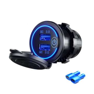 12-24V QC 3.0 Fast Dual USB Charger Touch Switch  Waterproof Accessory For Motorcy... (COLOR.: BLUE)