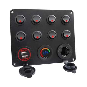 12-24V Car Push Button Switch Interior Accessories Dual USB Charger 8 Gang Circuit B... (COLOR: RED)