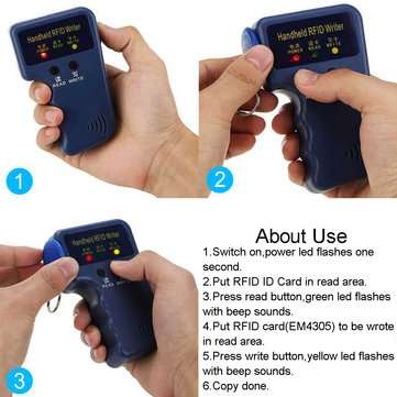 125KHz Handheld LED RFID ID Key Card Writer Copier Reader Duplicator + 5 Tag