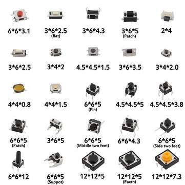 125pcs/Lot Touch Switch/Micro Switch /Push Buttons Switches 25 Types Assorted Kit 2*4/3*6/4*4/6*6 fo