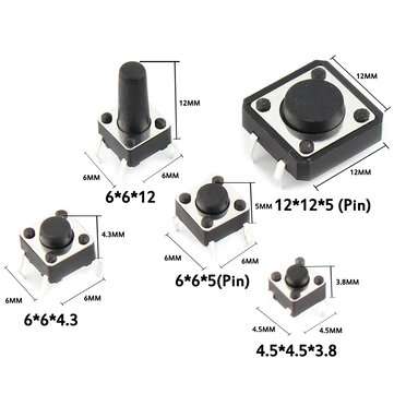 125pcs/Lot Touch Switch/Micro Switch /Push Buttons Switches 25 Types Assorted Kit 2*4/3*6/4*4/6*6 fo