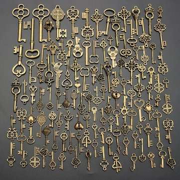 125Pcs Vintage Bronze Key For Pendant Necklace Bracelet DIY Handmade Accessories Decoration