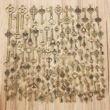 125Pcs Vintage Bronze Key For Pendant Necklace Bracelet DIY Handmade Accessories Decoration