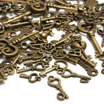 128Pcs Vintage Bronze Key For Pendant Necklace Bracelet DIY Handmade Accessories Decorations