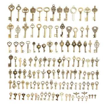 128Pcs Vintage Bronze Key For Pendant Necklace Bracelet DIY Handmade Accessories Decorations