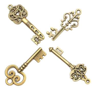 128Pcs Vintage Bronze Key For Pendant Necklace Bracelet DIY Handmade Accessories Decorations