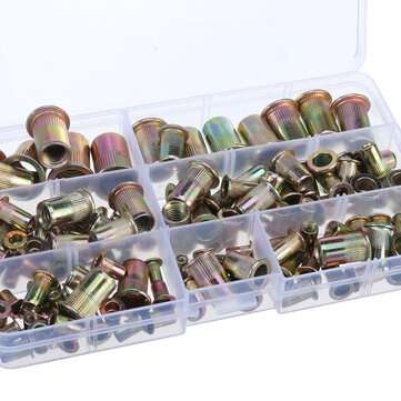 128Pcs Rivnut Rivet Nut Kit Round Head M3 M4 M5 M6 M8 M10 M12 Kit Set ABS Case