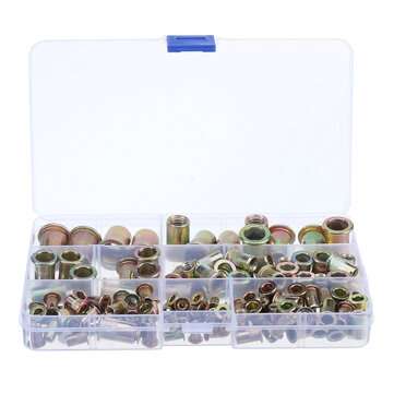 128Pcs Rivnut Rivet Nut Kit Round Head M3 M4 M5 M6 M8 M10 M12 Kit Set ABS Case