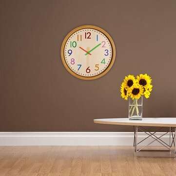 12inch Nordic Creative Wood Grain Colorful Silent Quartz Hanging Wall Clock for Living Room Home Dec