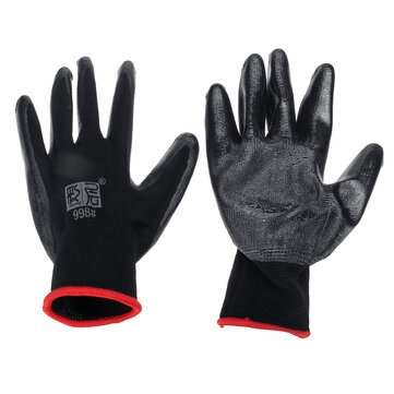 12Pair Safety Work Gloves Gardening Builder Mechanic Rubber Nitrile Coated Nylon (COLOR.: BLACK)