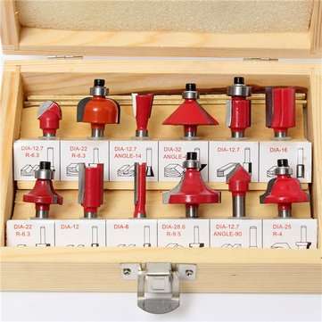 12pcs 1/4 Inch Shank Tungsten Carbide Router Bit Set Woodworking Cutter with Wood Case
