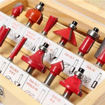 12pcs 1/4 Inch Shank Tungsten Carbide Router Bit Set Woodworking Cutter with Wood Case