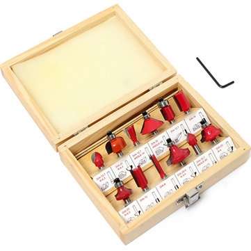 12pcs 1/4 Inch Shank Tungsten Carbide Router Bit Set Woodworking Cutter with Wood Case