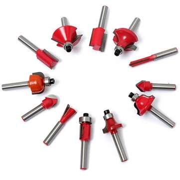 12pcs 1/4 Inch Shank Tungsten Carbide Router Bit Set Woodworking Cutter with Wood Case