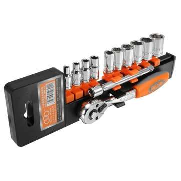 12pcs 1/4inch CR-V Metric Ratchet Wrench Socket Repair Tool Kit