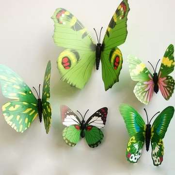 12Pcs 3D Stereoscopic Butterfly Wall Sticker Living Room Home Decoration Decal DI... (COLOR.: GREEN)