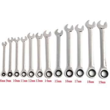 12Pcs 6-19mm Ratchet Wrench Set Ratcheting Spanner Car Repair Tool DIY Open Ring