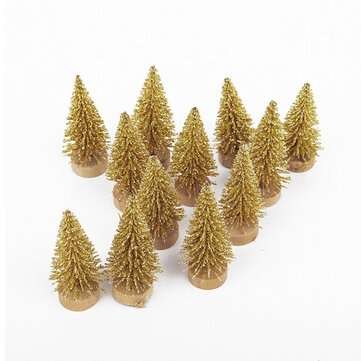 12pcs 4.5cm Tabletop Christmas Pine Tree Set Mini Snow Trees Desktop Small Decorati... (COLOR: GOLD)