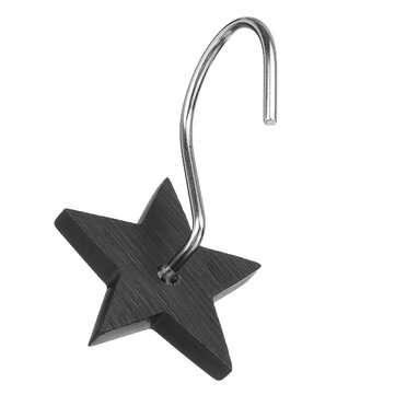 12Pcs Black Star Shower Curtain Hooks Hanging Hook Bathroom Decoration
