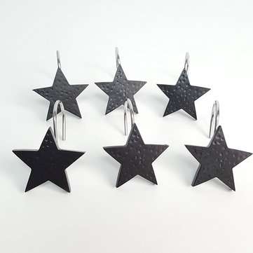 12Pcs Black Star Shower Curtain Hooks Hanging Hook Bathroom Decoration