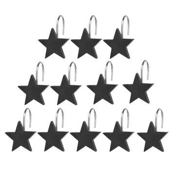 12Pcs Black Star Shower Curtain Hooks Hanging Hook Bathroom Decoration