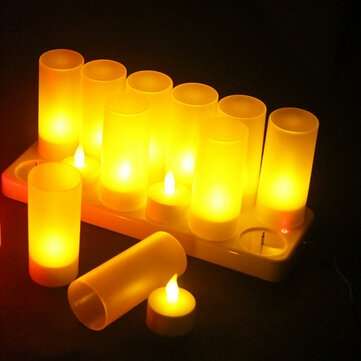 12PCS Flameless Rechargeable LED Candle Light Flickering Amber Tea... (PLUG: USPLUG | VOLTAGE: 110V)