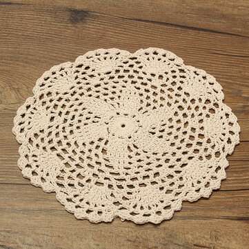 12Pcs Hand Crocheted Doilies Set DIY Round Beige Handmade Crochet Doilies Coasters Lot For Home Deco