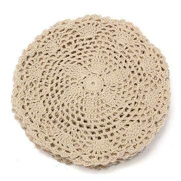 12Pcs Hand Crocheted Doilies Set DIY Round Beige Handmade Crochet Doilies Coasters Lot For Home Deco
