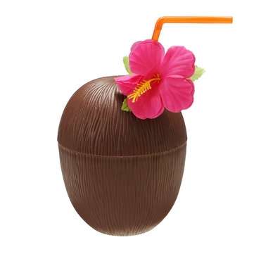 12Pcs Plastic Coconut Pineapple Cup w/ Straw Tropical Hawaiian Luau Hula Beach Pool Party Cup Decor
