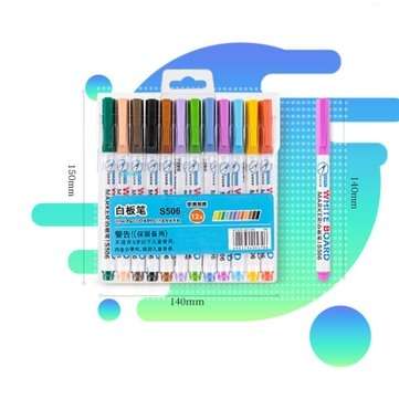 12pcs Mixed Colour White Board Bright Marker Pen Set Fine bullet Tip Pens Easy Dry Wipe Stationery P