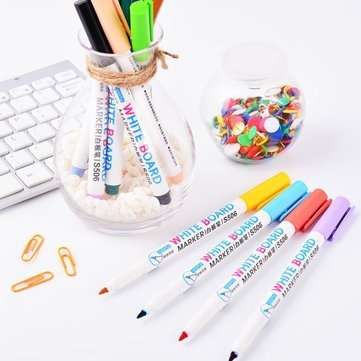 12pcs Mixed Colour White Board Bright Marker Pen Set Fine bullet Tip Pens Easy Dry Wipe Stationery P