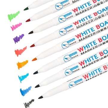 12pcs Mixed Colour White Board Bright Marker Pen Set Fine bullet Tip Pens Easy Dry Wipe Stationery P