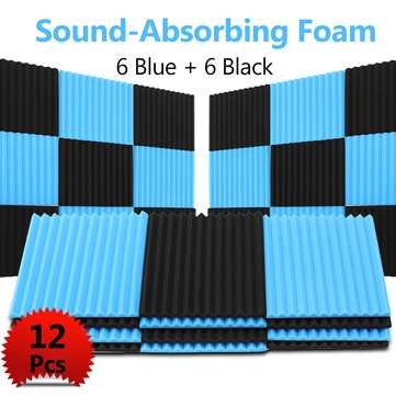 12PCS Soundproofing Foam Tiles Kits Black +Blue