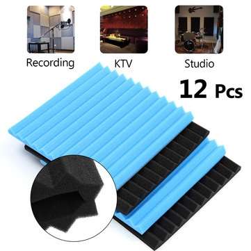 12PCS Soundproofing Foam Tiles Kits Black +Blue